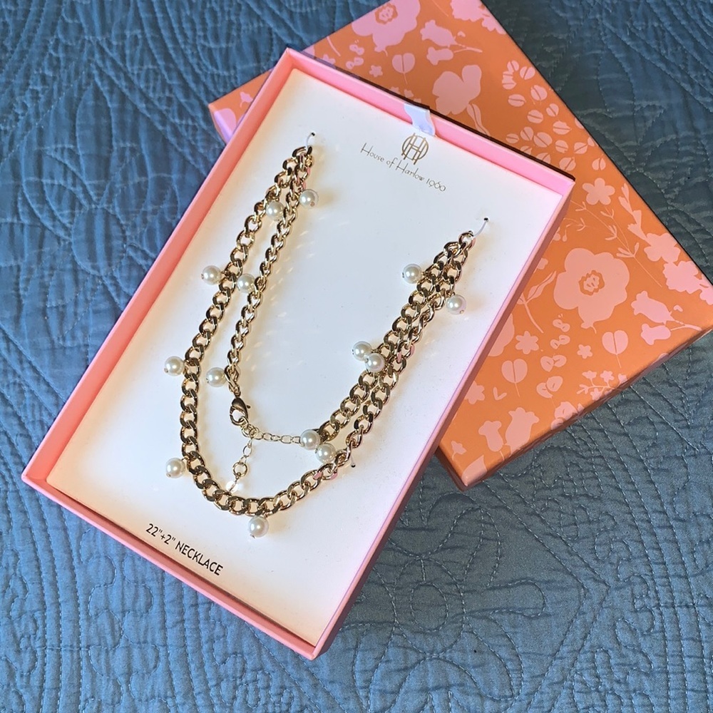 House of Harlow 1960 gold‎ toned chain pearl necklace